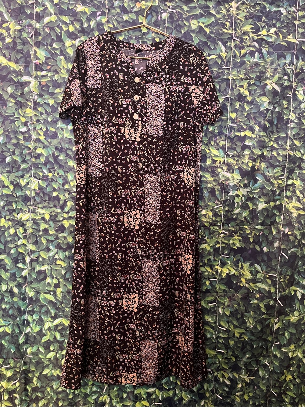 Women’s Black Floral Patchwork Midi Dress